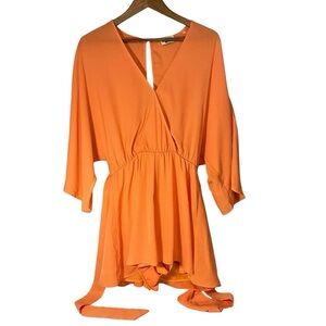 Show Me Your Mumu Peach Coral Chiffon Wrap Romper XS Lined Tie Waist